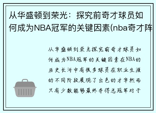 从华盛顿到荣光：探究前奇才球员如何成为NBA冠军的关键因素(nba奇才阵容名单)